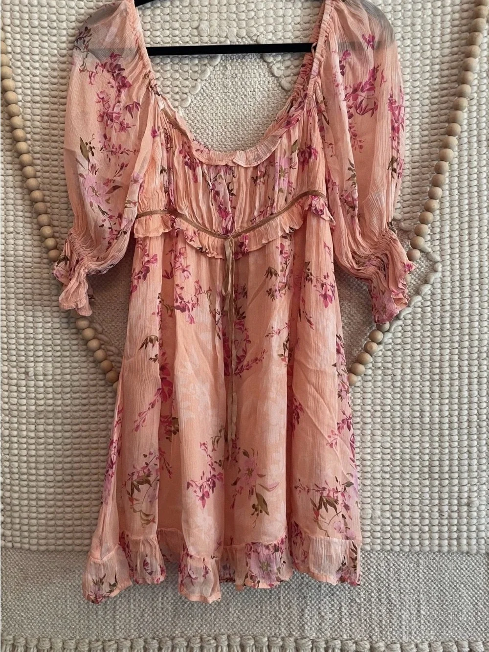 Free People Peach-Pink Floral Mini Dress